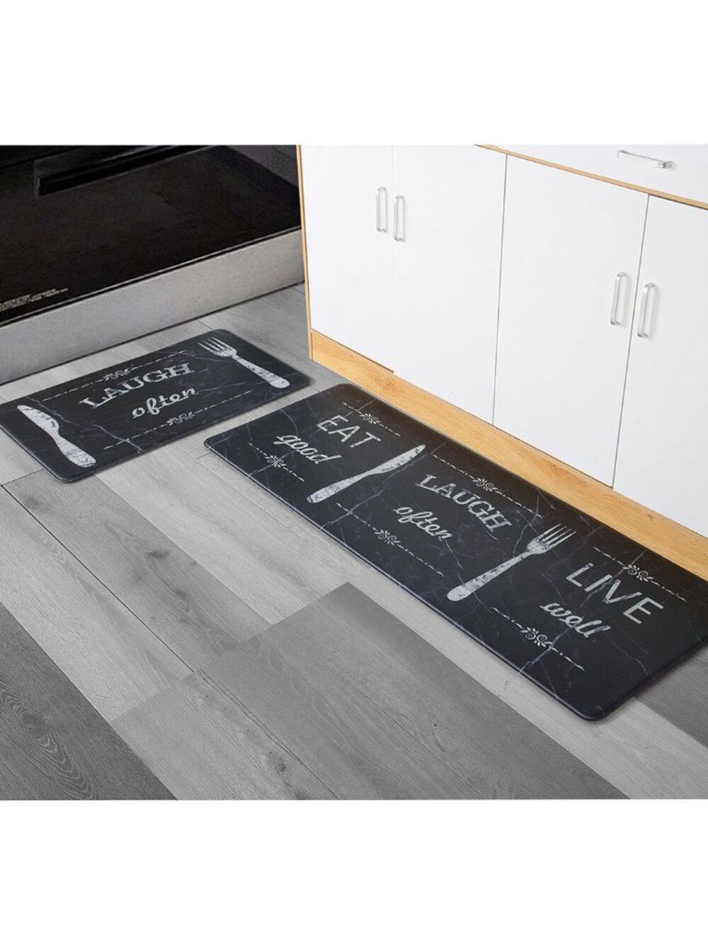 2Pcs Eat Good Kitchen Rugs Set of 2 Farmhouse Floor Mats 17”x28”+17”x47” - Picture 6 of 7